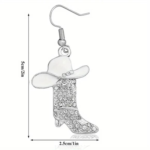 Cowboy Hat Rhinestone Drop Earrings - Picture 3 of 4